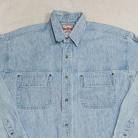 Vintage 90s Looney Tunes Embroidered Denim Long Sleeve Jean Shirt Size Medium - Picture 2 of 8